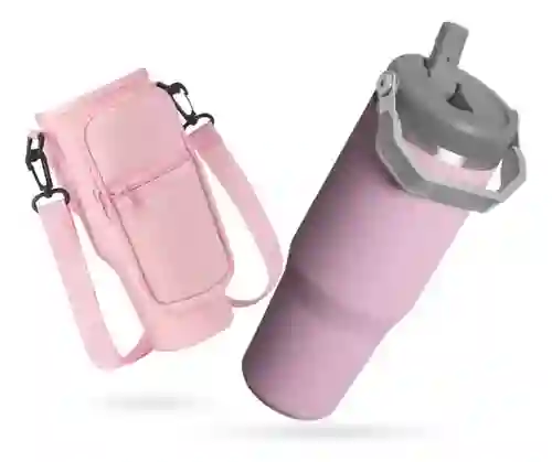 Termo 900 Ml Flip Con Funda De Neopreno Rosa Con Correa Y Bolsillos Innovo Rosa