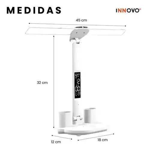 Lámpara Led Escritorio Recargable Reloj Calendario Organizador Luz Regulable 3 Tonos Digital