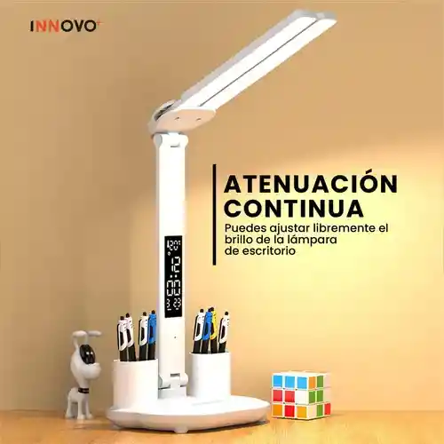 Lámpara Led Escritorio Recargable Reloj Calendario Organizador Luz Regulable 3 Tonos Digital