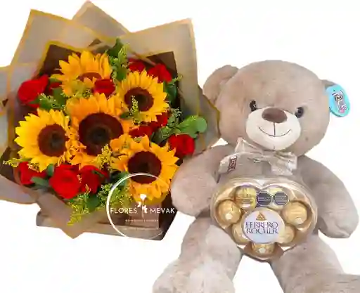 Flores Rosas Y Girasoles En Combo Amor Eterno