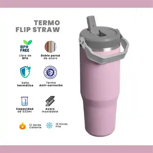 Termo Acero Inoxidable 900ml Flip Straw Antiderrames