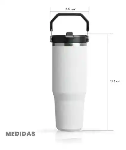 Termo Acero Inoxidable 900ml Flip Straw Antiderrames Blanco