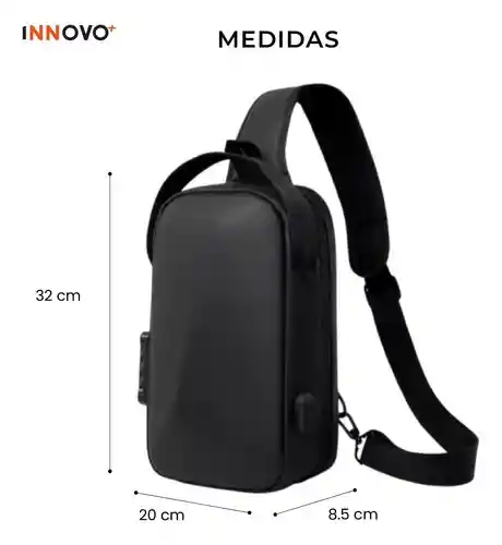 Bolso Antirrobo Impermeable Con Puerto Usb Candado Seguridad Negro