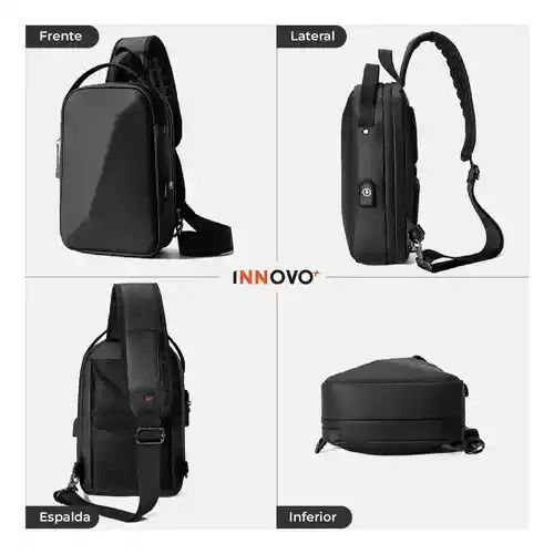 Bolso Antirrobo Impermeable Con Puerto Usb Candado Seguridad Negro