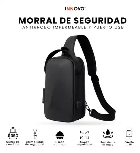 Bolso Antirrobo Impermeable Con Puerto Usb Candado Seguridad Negro