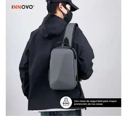Bolso Antirrobo Impermeable Con Puerto Usb Candado Seguridad Gris