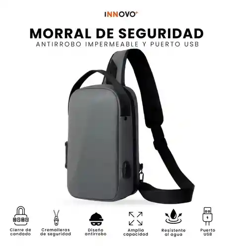 Bolso Antirrobo Impermeable Con Puerto Usb Candado Seguridad Gris