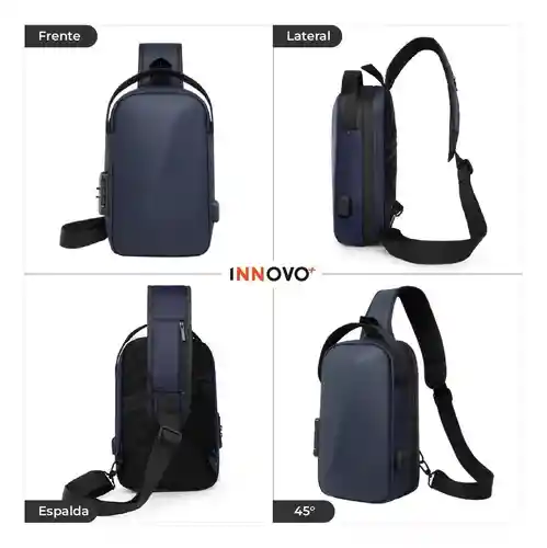Bolso Antirrobo Impermeable Con Puerto Usb Candado Seguridad Azul