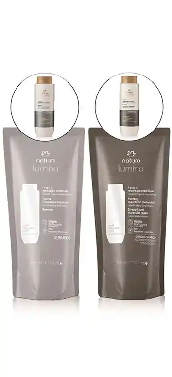 Kit En Repuesto Shampoo Y Acondicionador Fuerza Y Reparación Cabello Frágil Y Quebradizo Lumina