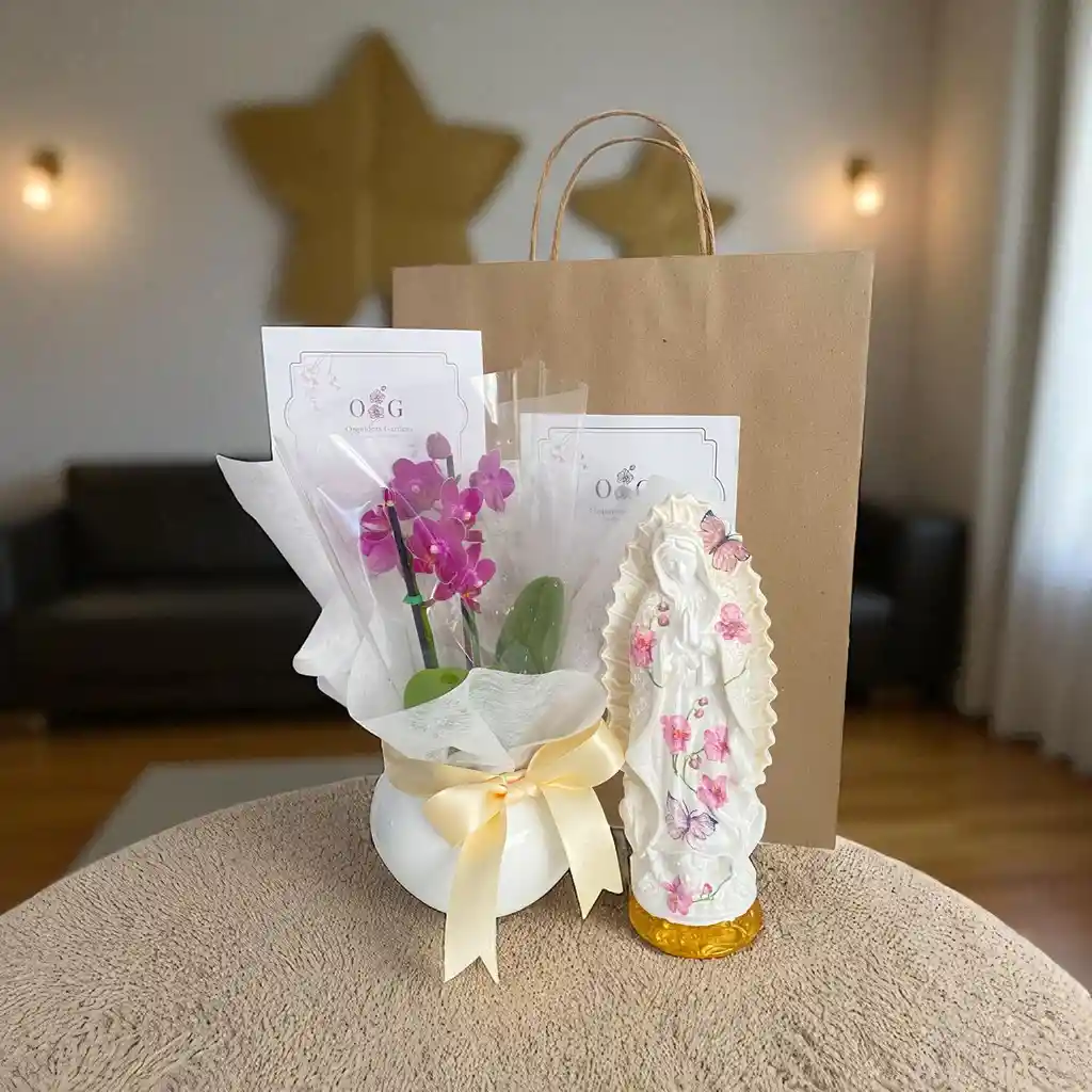 Orquideas Minis + Base Con Virgen 22 Cms