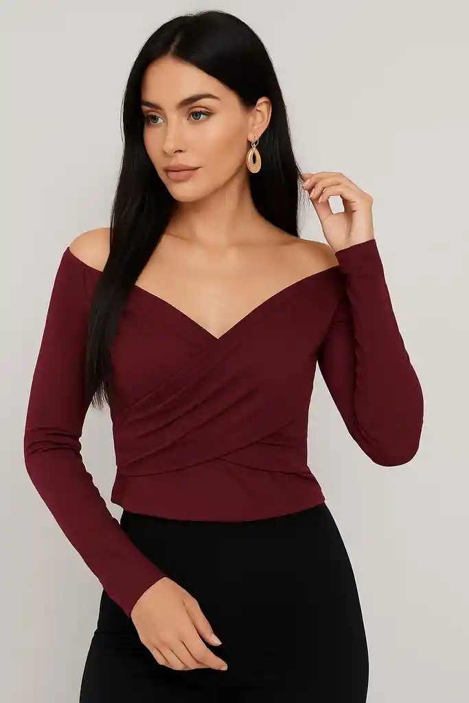 Blusa Cruzada Escote V – Rouge Élégance