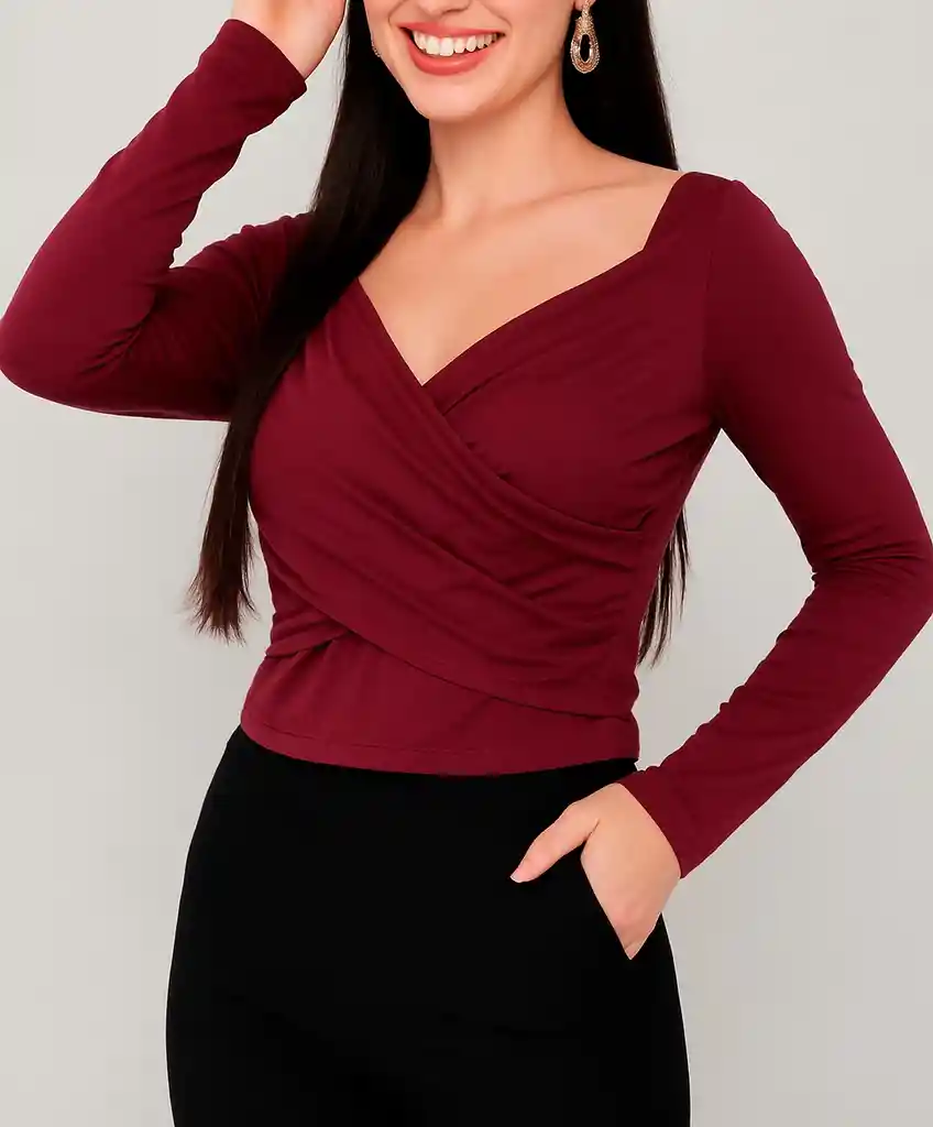 Blusa Cruzada Escote V – Rouge Élégance