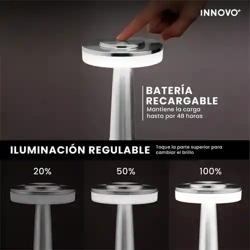 Lámpara De Mesa Led Gris Táctil Recargable Usb Moderna Aluminio Elegante Regulable 3 Niveles