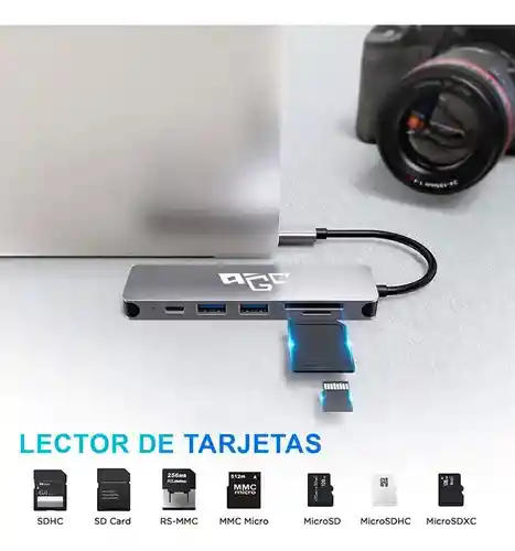 Hub Adaptador Multipuerto Usb C 6 En 1 Para Mac Macbook Windows Marca Agc Tecnologia V1