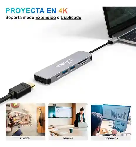 Hub Adaptador Multipuerto Usb C 6 En 1 Para Mac Macbook Windows Marca Agc Tecnologia V1