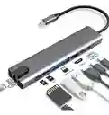 Adaptador Hub 8 En 1 Tipo C Hdmi Puerto Land Usb Mac Y Pc Sd Color Gris