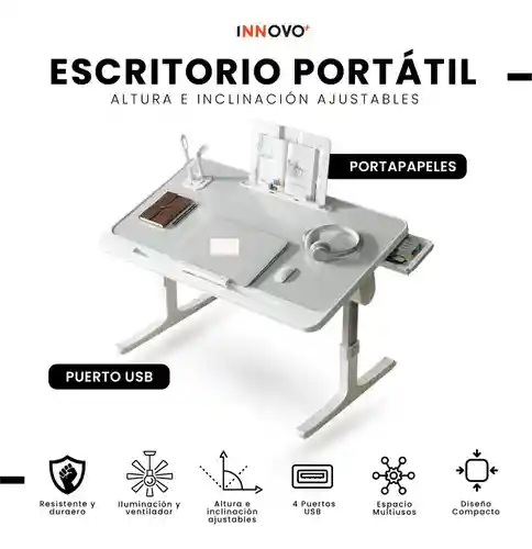 Soporte Portátil Ajustable Plegable Grande Con Puerto Usb Ventilador Para Cama Sofá Oficina
