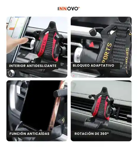 Soporte Holder Celular Carro Tipo Asiento Deportivo Giratorio 360° Ajuste Rejilla De Aire