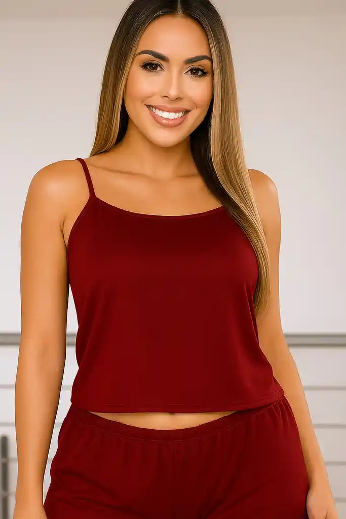 Conjunto Top Esqueleto Y Short En Tejido De Punto