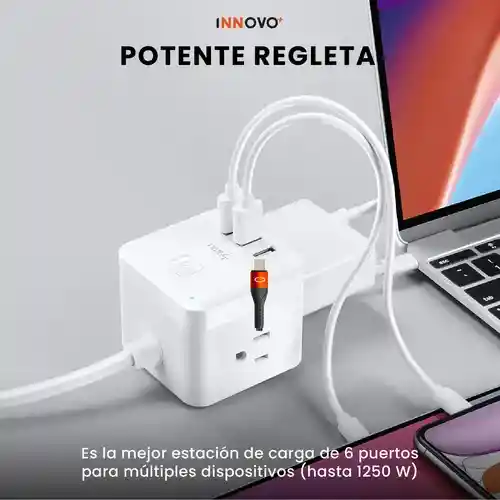 Multitoma Enchufe Inteligente 3 Tomas 3 Puertos Usb Cable De 1.5m / 1875w Innovo