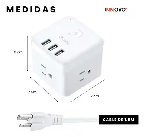 Multitoma Enchufe Inteligente 3 Tomas 3 Puertos Usb Cable De 1.5m / 1875w Innovo