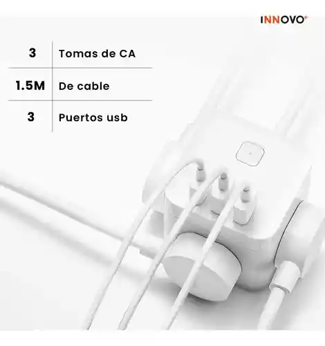 Multitoma Enchufe Inteligente 3 Tomas 3 Puertos Usb Cable De 1.5m / 1875w Innovo