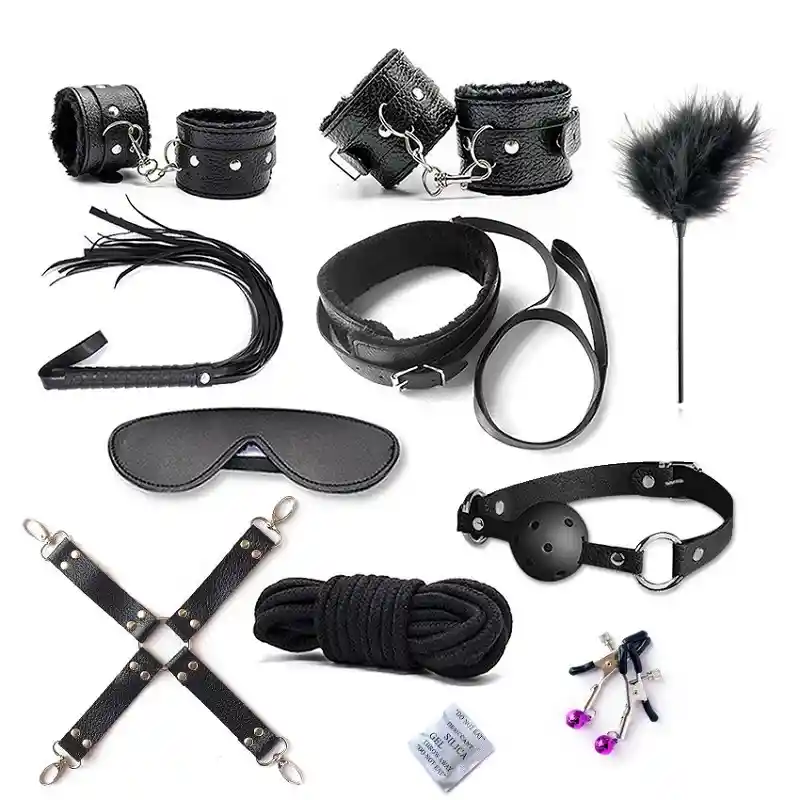 Kit Sado 10 Piezas Bdsm Sadomasoquismo Bondage Humillación Juego En Pareja Black