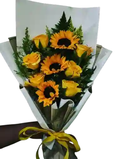 Bouquet De 6 Rosas Amarillas Y 3 Girasoles