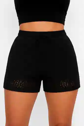 Short Con Cintura Elástica De Amarre Con Cordón ,en Ojalillo,encaje Con Short Interno El Dibujo Del Encaje Puede Variar De Posición Y Forma