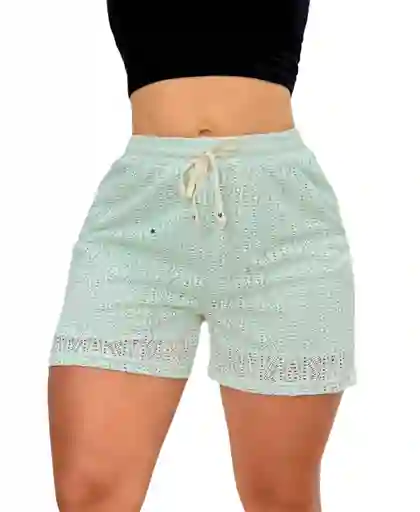 Short Con Cintura Elástica De Amarre Con Cordón ,en Ojalillo,encaje Con Short Interno El Dibujo Del Encaje Puede Variar De Posición Y Forma