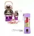 Combo Set De Botellas Termo Bicolor + Mini Vaso Licuadora Procesadora Portatil Usb Recargable