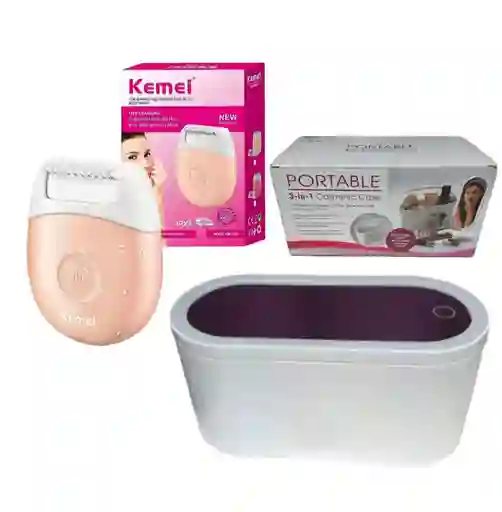 Combo Depiladora Para Mujer Portátil Recargable + Organizador Para Cosmeticos Maquillaje Con Espejo