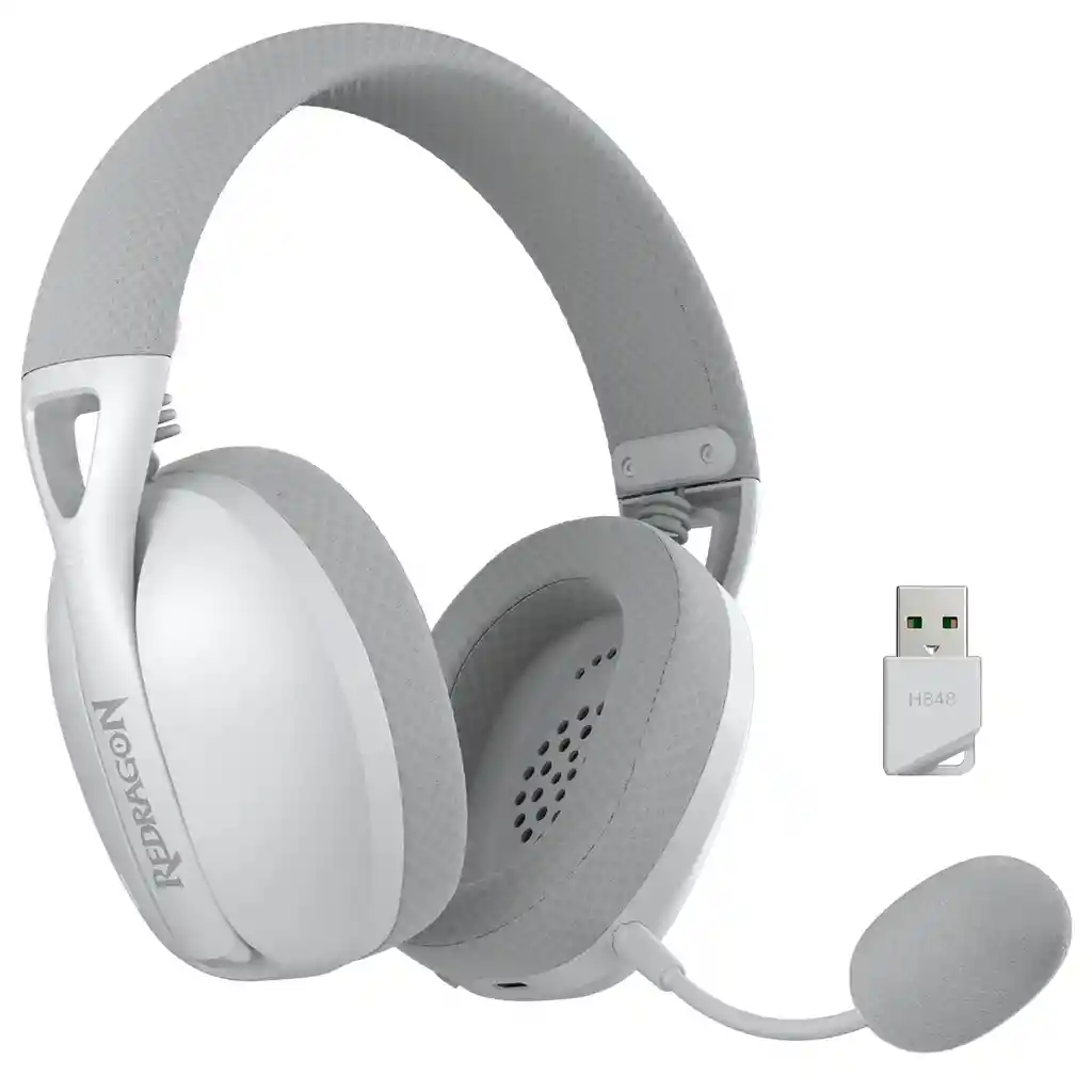 Diadema Gamer Inalámbrica Redragon Ire Pro H848 Gris Blanca
