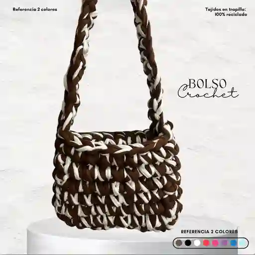 Bolso Cartera Artesanal Crochet Café Y Blanco – Hecho A Mano Con Trapillo Reciclado