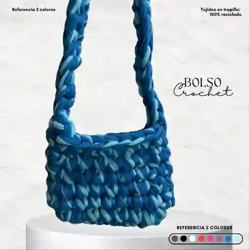 Bolso Cartera Artesanal Crochet Tonalidades De Azul – Hecho A Mano Con Trapillo Reciclado