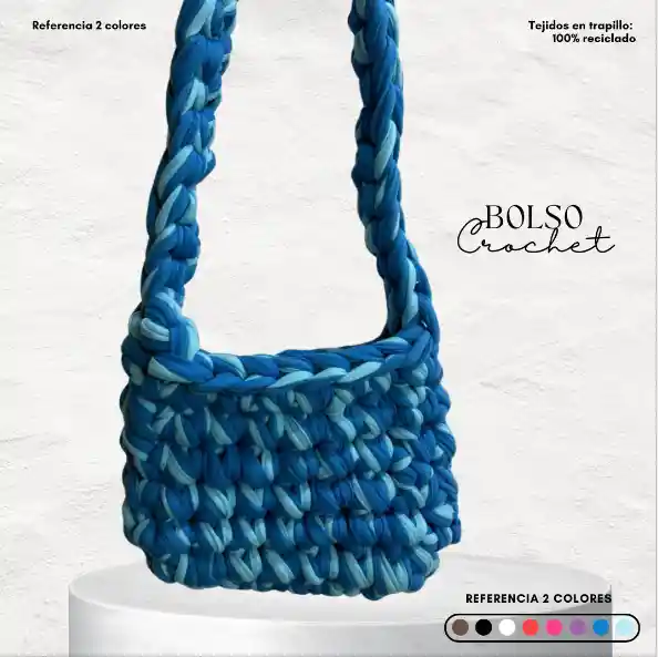 Bolso Cartera Artesanal Crochet Tonalidades De Azul – Hecho A Mano Con Trapillo Reciclado