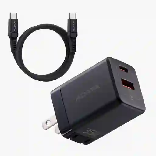 Adata Cargador 35w Negro - 1 Puertos Usb Tipo C - 1 Puerto Usb Tipo A + Cable De 1.5 Metros Tipo C