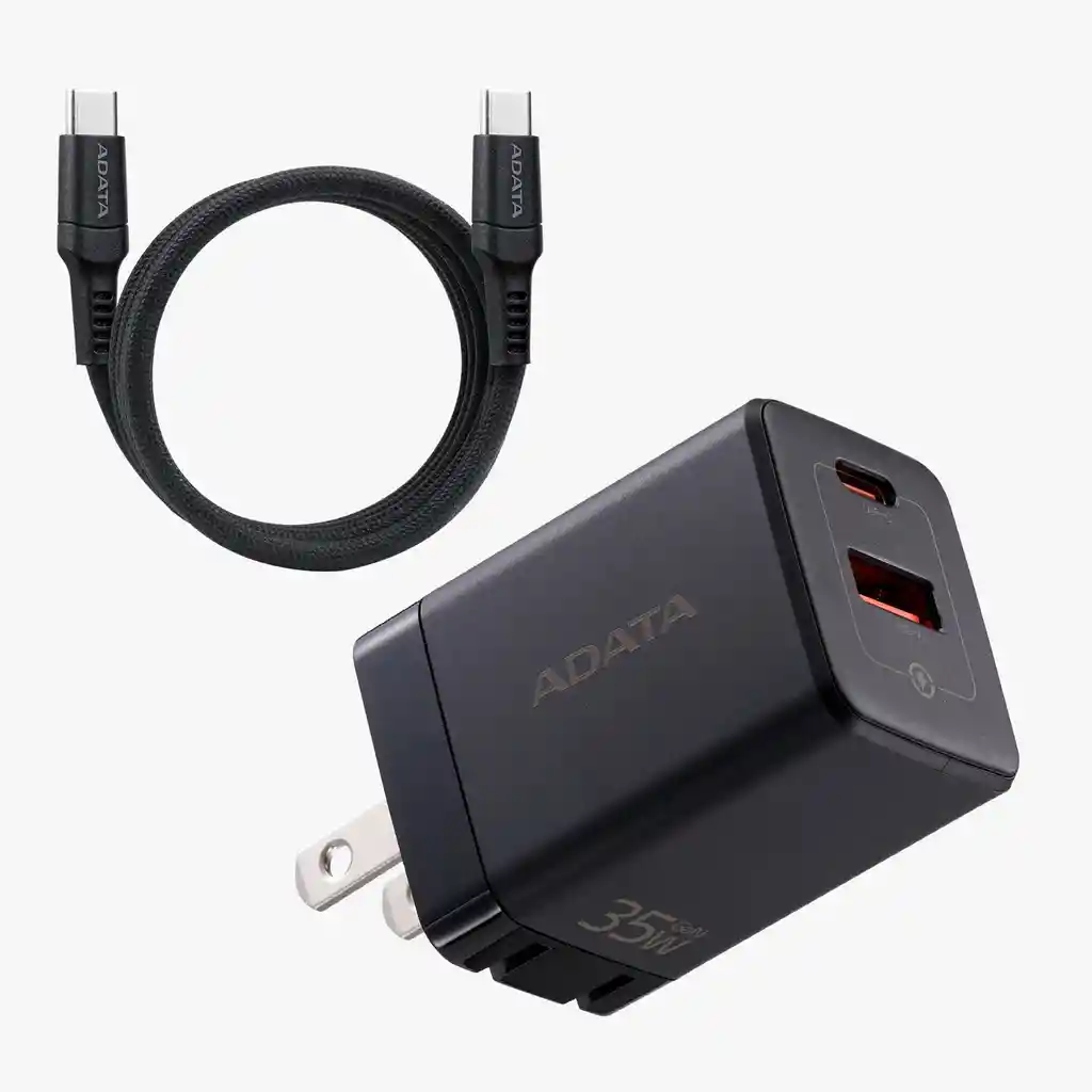 Adata Cargador 35w Negro - 1 Puertos Usb Tipo C - 1 Puerto Usb Tipo A + Cable De 1.5 Metros Tipo C
