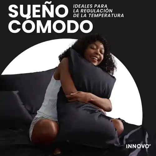 Fundas Para Almohada Satín Seda Cuida Cabello Piel Anti Friz Color Negro Innovo