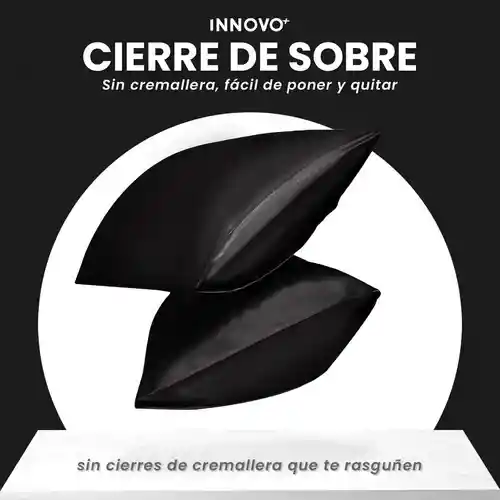Fundas Para Almohada Satín Seda Cuida Cabello Piel Anti Friz Color Negro Innovo