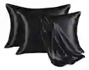 Fundas Para Almohada Satín Seda Cuida Cabello Piel Anti Friz Color Negro Innovo