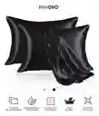 Fundas Para Almohada Satín Seda Cuida Cabello Piel Anti Friz Color Negro Innovo