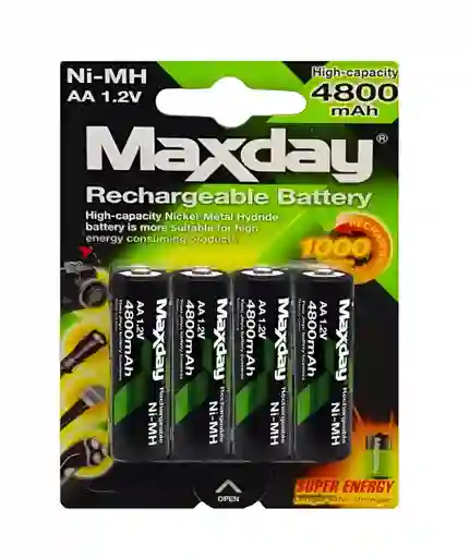 Pila Bateria Recargable Aa X4 Und 4800mah 1.2v Ni-mh Maxday