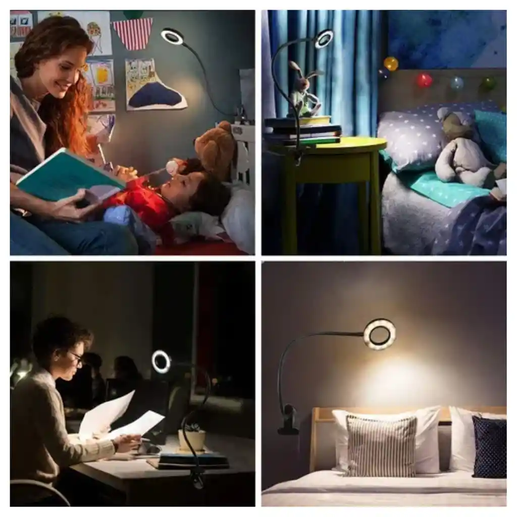 Lámpara De Lectura Con Pinza Estructura Blanca