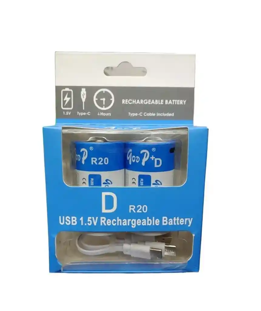 Pila Bateria Grande Tipo D R20 1200mwh Recargable Usb C Goop