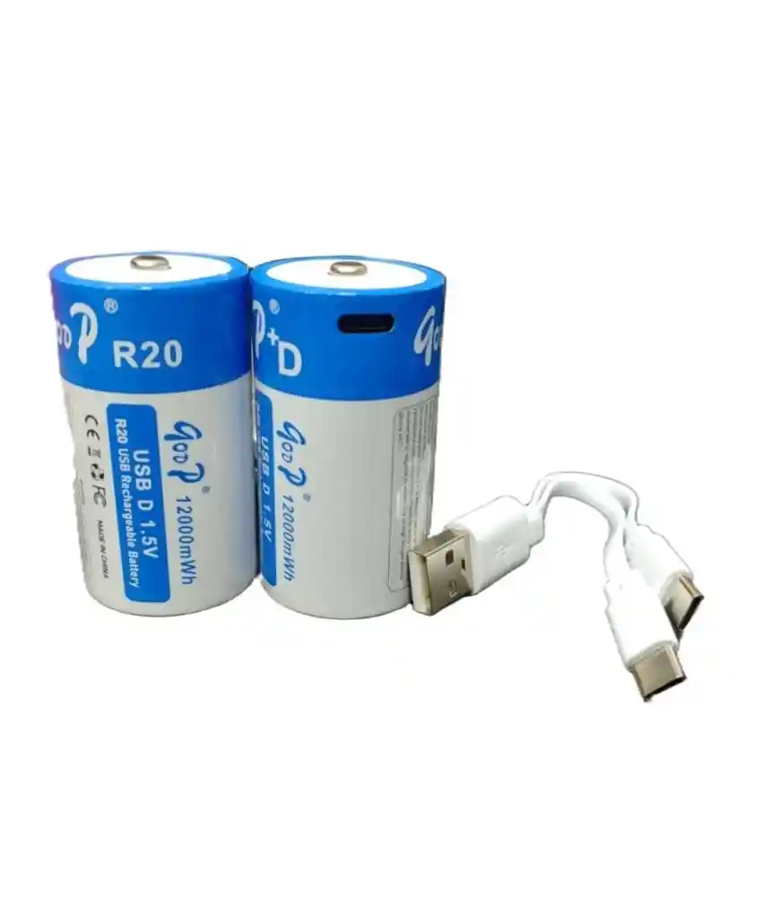 Pila Bateria Grande Tipo D R20 1200mwh Recargable Usb C Goop