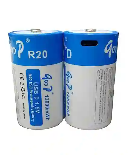 Pila Bateria Grande Tipo D R20 1200mwh Recargable Usb C Goop