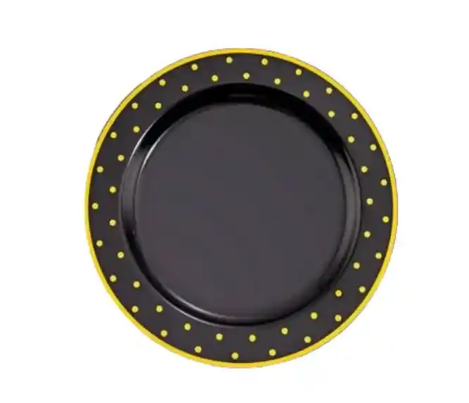 Set Platos Negro Con Puntos Dorados, Platos Elegantes, Platos De Lujo