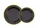 Set Platos Negro Con Puntos Dorados, Platos Elegantes, Platos De Lujo