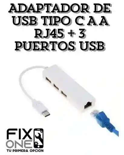 Adaptador De Usb Tipo C A A Rj45 + 3 Puertos Usb